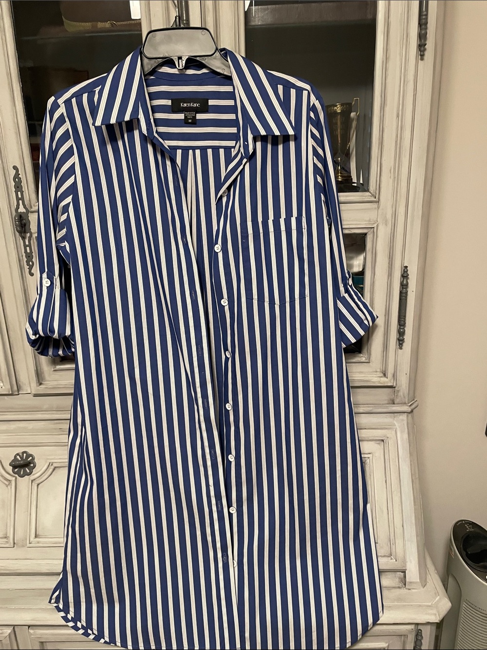 Karen Kane Blue and White Vertical Stripe Button-Down tunic/dress.